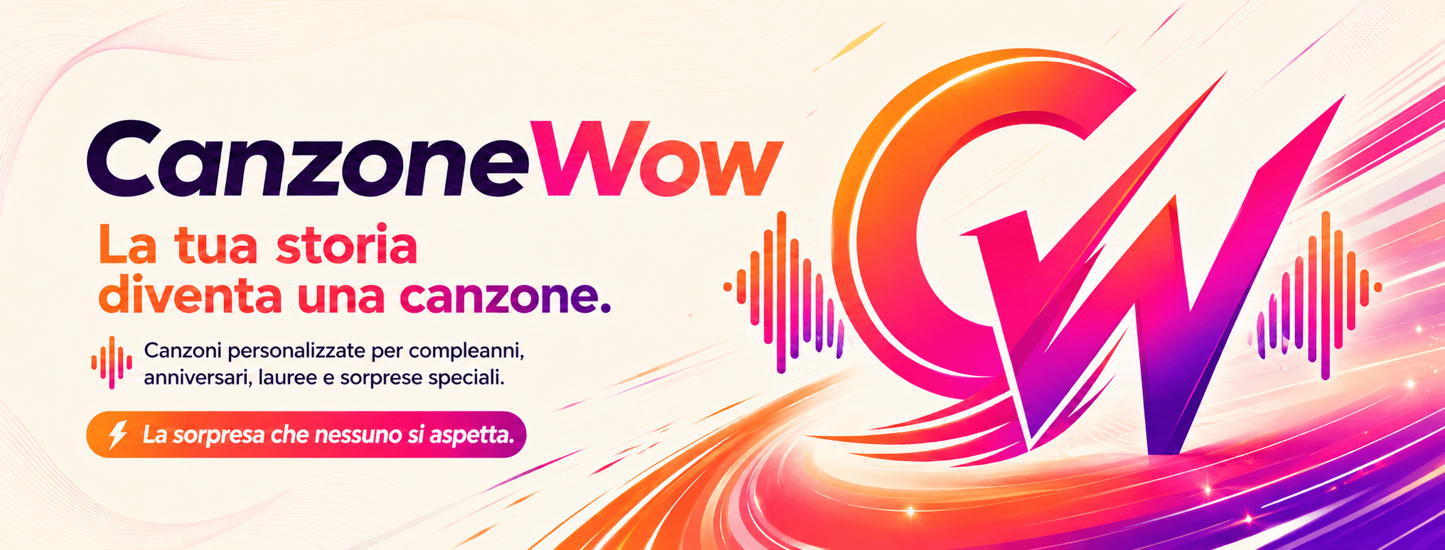 Identità visuale CanzoneWow con logo, colori energici e onde sonore
